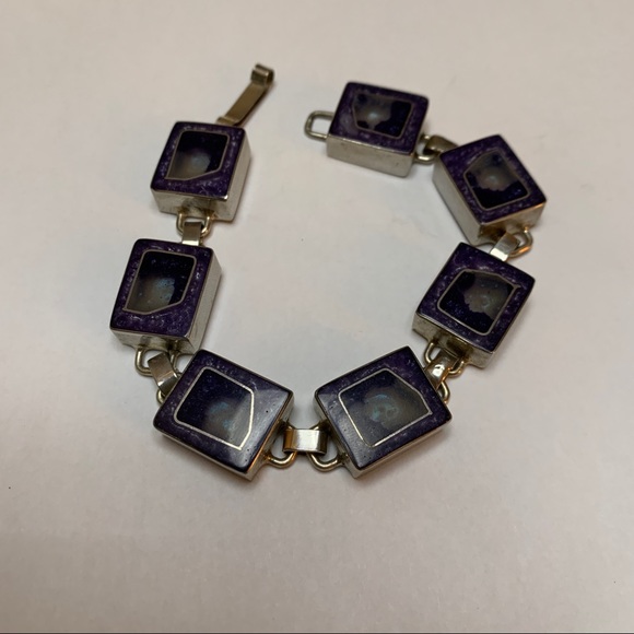 Sterling Silver Statement Bracelet with Blue Resin - Picture 4 of 10